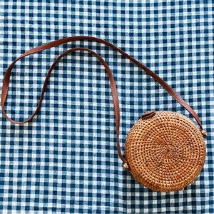 Round Handwoven Rattan Crossbody Bag Bohemian Purse